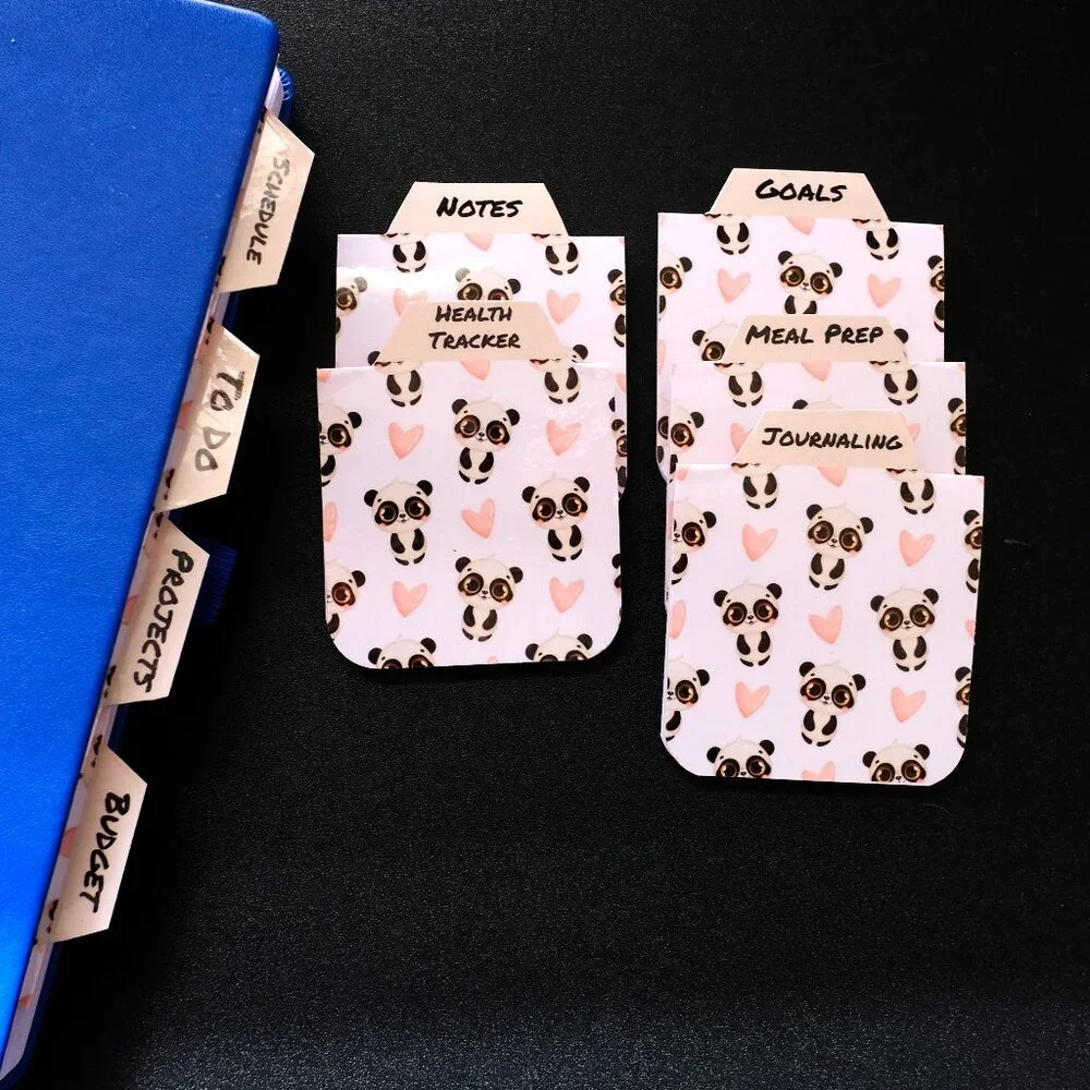 Handmade Magnetic Planner Tabs, journal, dividers, panda bear, pink hearts, gift